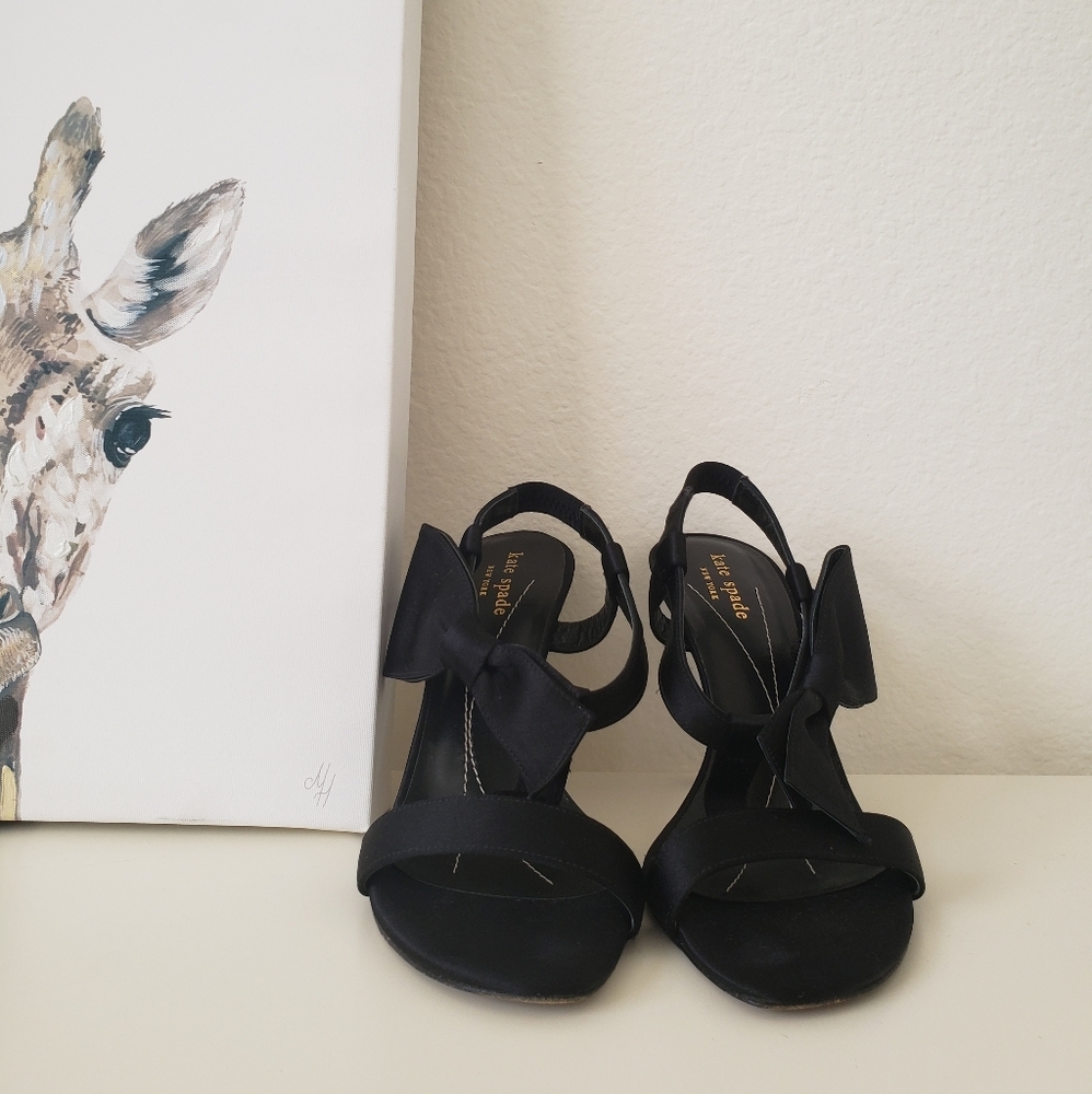 Kate Spade Black Satin "Lovely" Sandal Heels